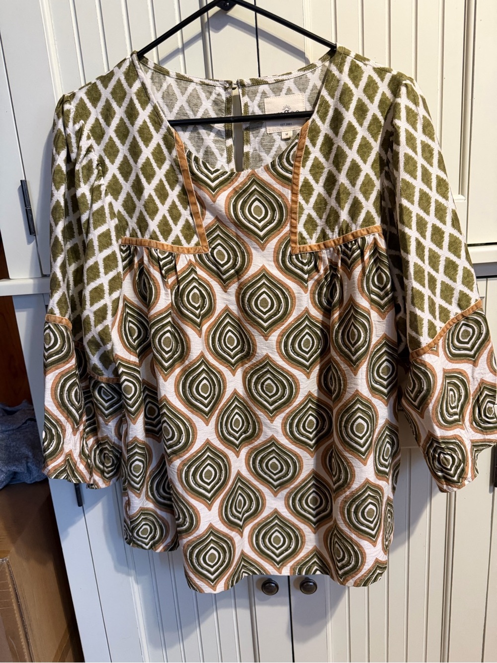 Umgee Olive and Cream Printed V-Neck Tunic